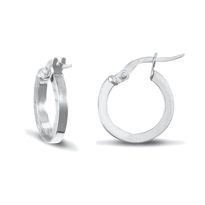 Ladies 9ct White Gold  Square Tube 2mm Hoop Earrings 14mm - JER674A