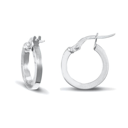 Ladies 9ct White Gold  Square Tube 2mm Hoop Earrings 14mm - JER674A
