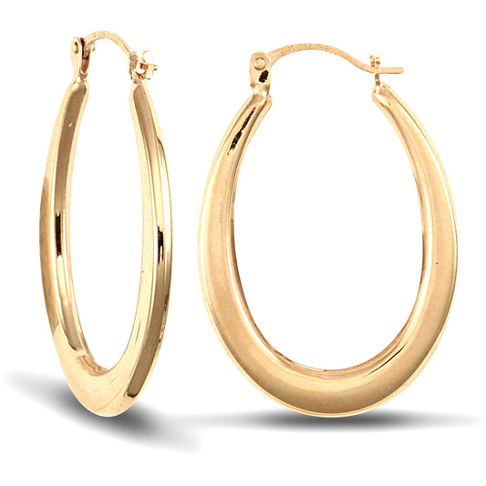 Ladies 9ct Gold  Flat Oval Creole Earrings - JER699