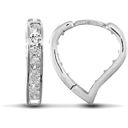 9ct White Gold  CZ Love Huggie Earrings - JER717