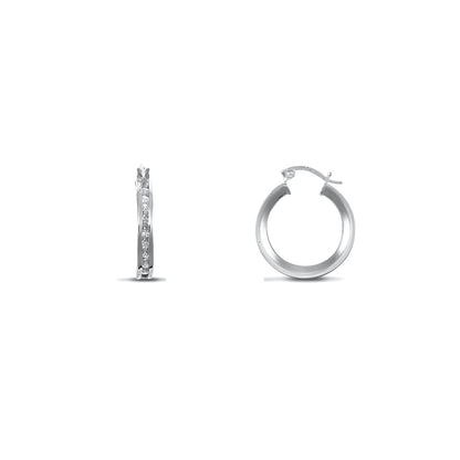 9ct White Gold  CZ Eternity 4mm Hoop Earrings 17mm - JER718A