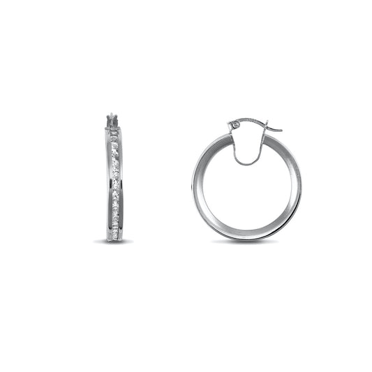 9ct White Gold  CZ Eternity 4mm Hoop Earrings 22mm - JER718B