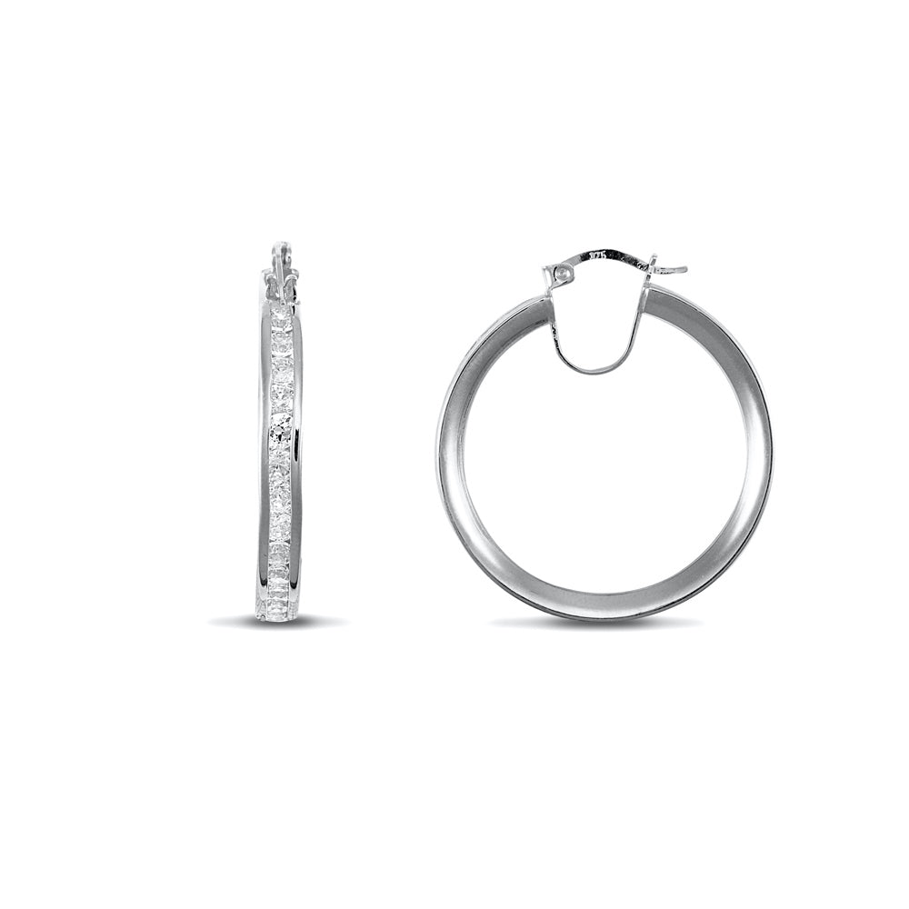 9ct White Gold  CZ Eternity 4mm Hoop Earrings 29mm - JER718C