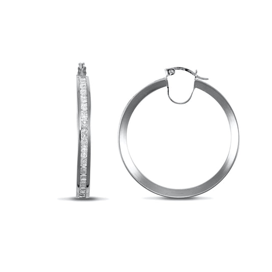 9ct White Gold  CZ Eternity 4mm Hoop Earrings 35mm - JER718D