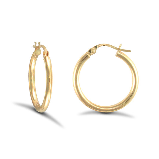 Ladies 9ct Gold  Polished 2mm Hoop Earrings 20mm - JER719B