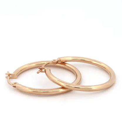 Ladies 9ct Gold  Polished 2mm Hoop Earrings 25mm - JER719C