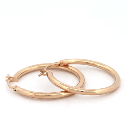 Ladies 9ct Gold  Polished 2mm Hoop Earrings 25mm - JER719C