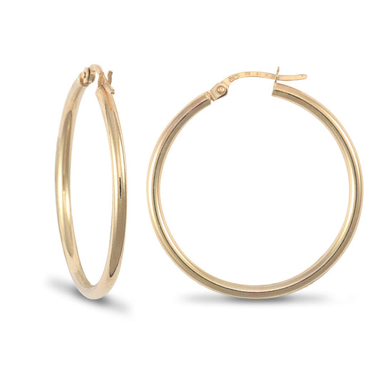 Ladies 9ct Gold  Polished 2mm Hoop Earrings 30mm - JER719D