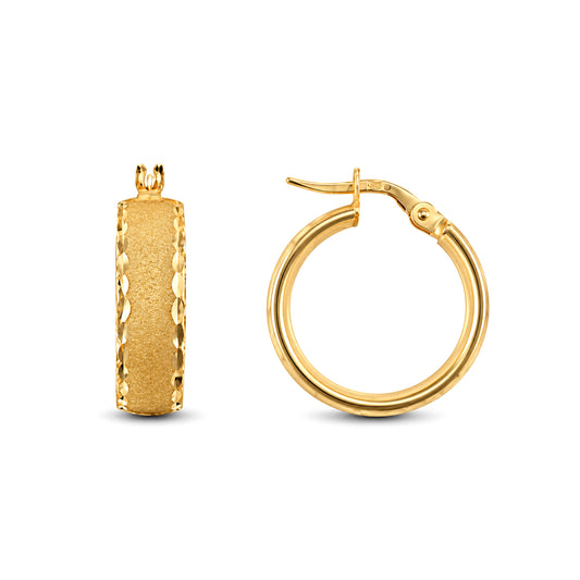 9ct Gold  Frosted Diamond Cut Wedding 6mm Hoop Earrings 19mm - JER721A