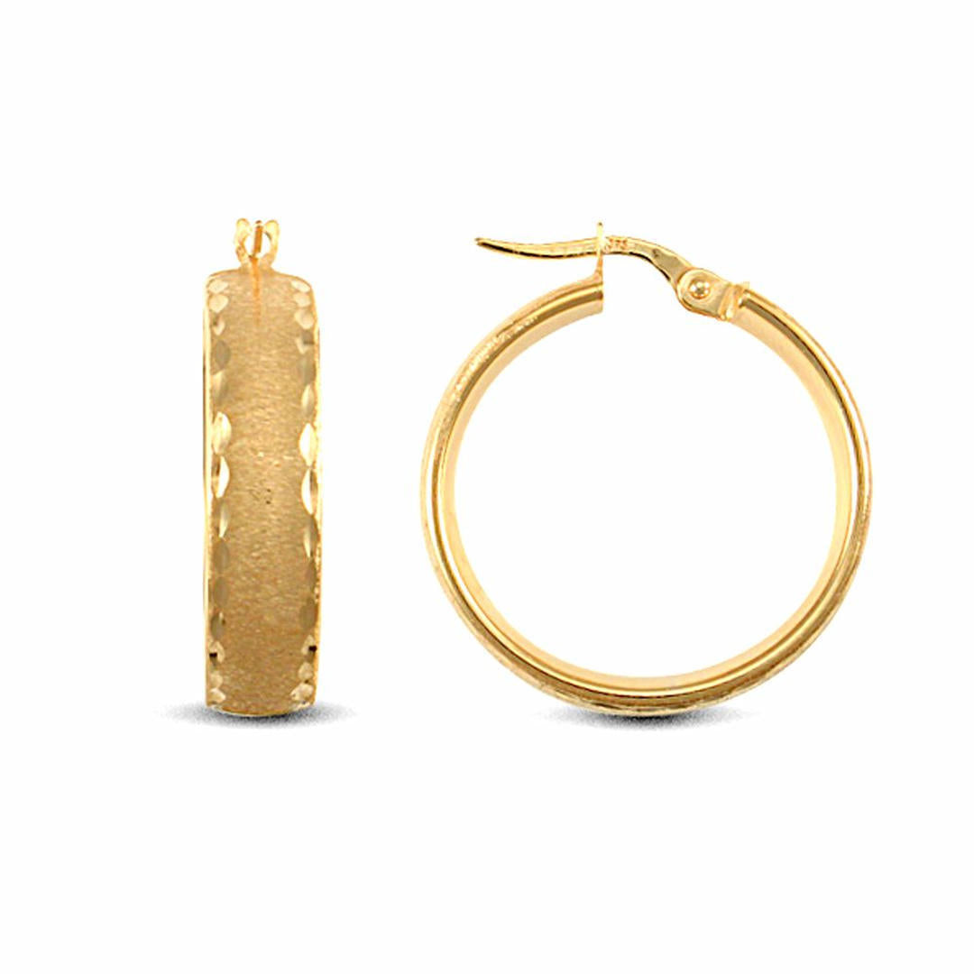 9ct Gold  Frosted Diamond Cut Wedding 6mm Hoop Earrings 24mm - JER721B