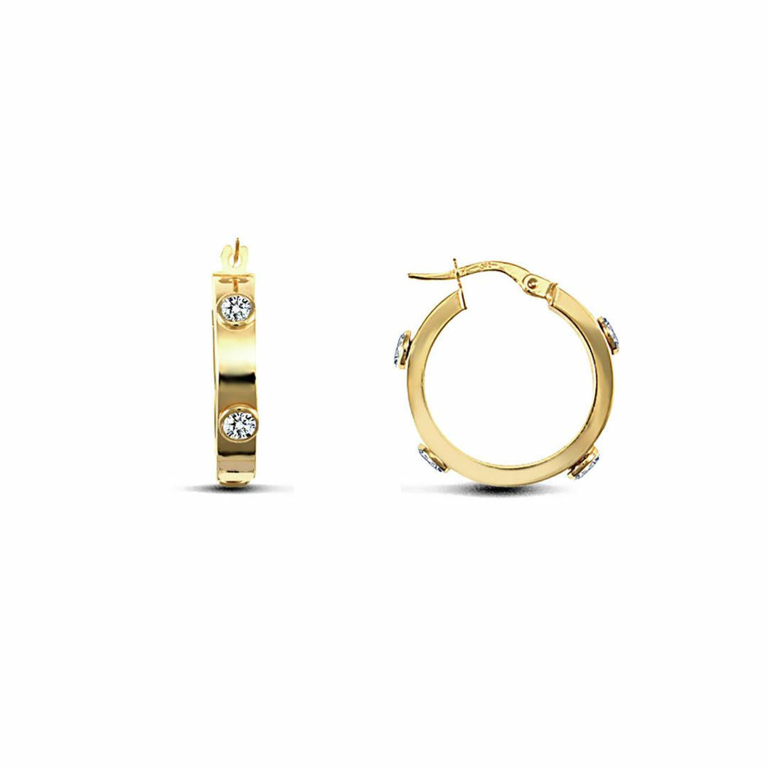 9ct Gold  CZ Square Tube 4mm Hoop Earrings 20mm - JER725A