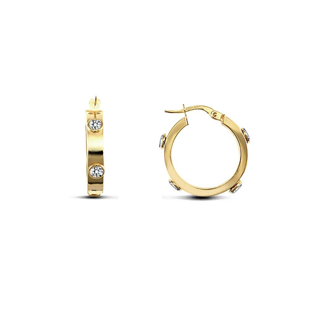 9ct Gold  CZ Square Tube 4mm Hoop Earrings 20mm - JER725A