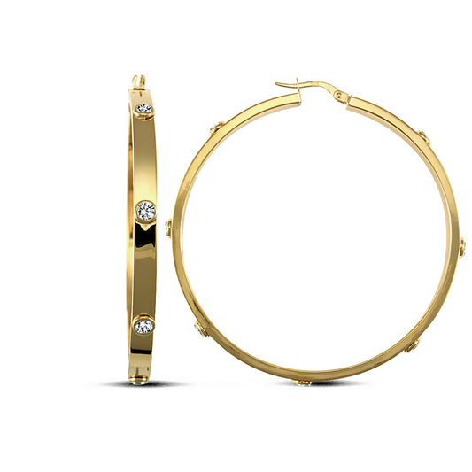 9ct Gold  CZ Square Tube 4mm Hoop Earrings 53mm - JER725D