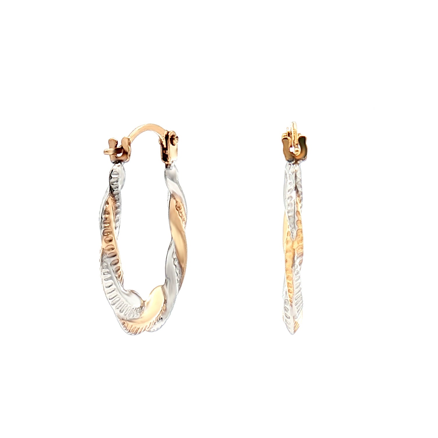 Ladies 9ct Yellow and White Gold  Twisted Platted Creole Earrings - JER733