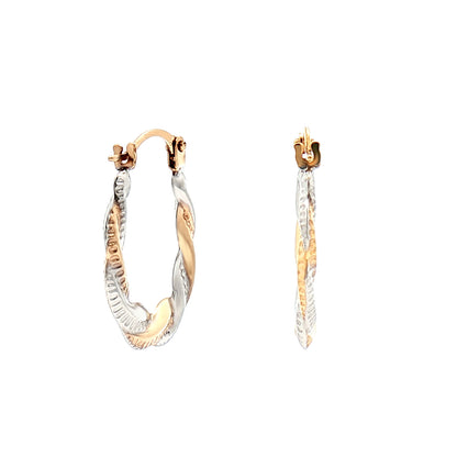 Ladies 9ct Yellow and White Gold  Twisted Platted Creole Earrings - JER733