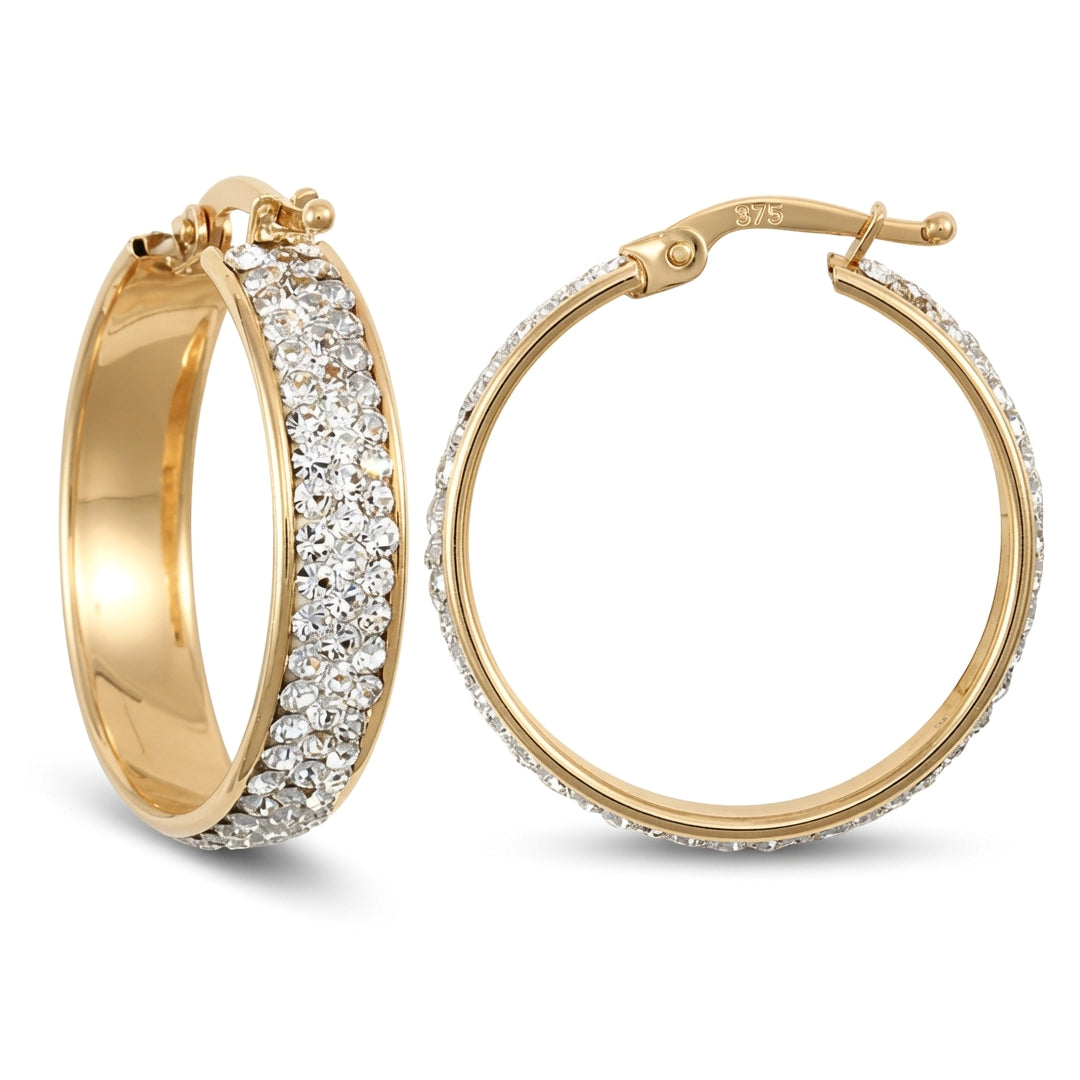 9ct Gold  Crystal 3 Row Eternity 5mm Hoop Earrings 23mm - JER737B
