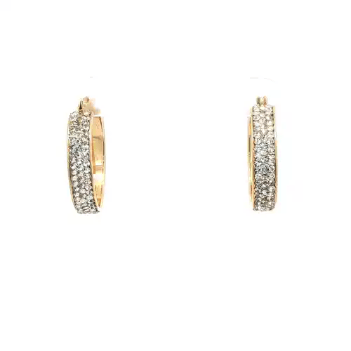 9ct Gold  Crystal 3 Row Eternity 5mm Hoop Earrings 23mm - JER737B