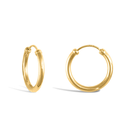 Ladies 9ct Gold  Capped Sleeper 1.5mm Hoop Earrings 15mm - JER741A