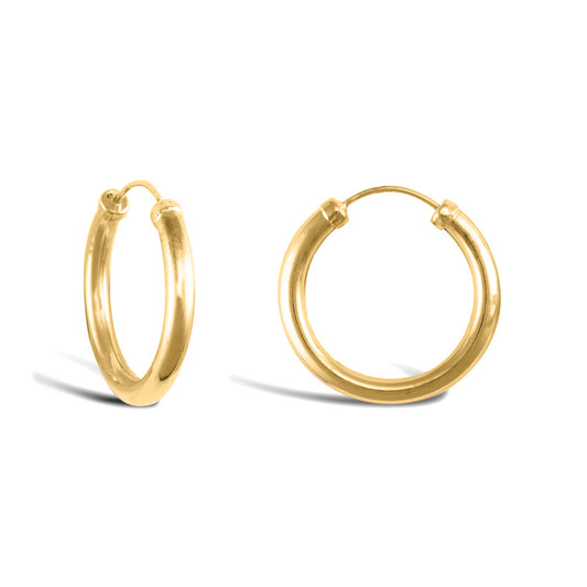 Ladies 9ct Gold  Capped Sleeper 2.5mm Hoop Earrings 18mm - JER742A