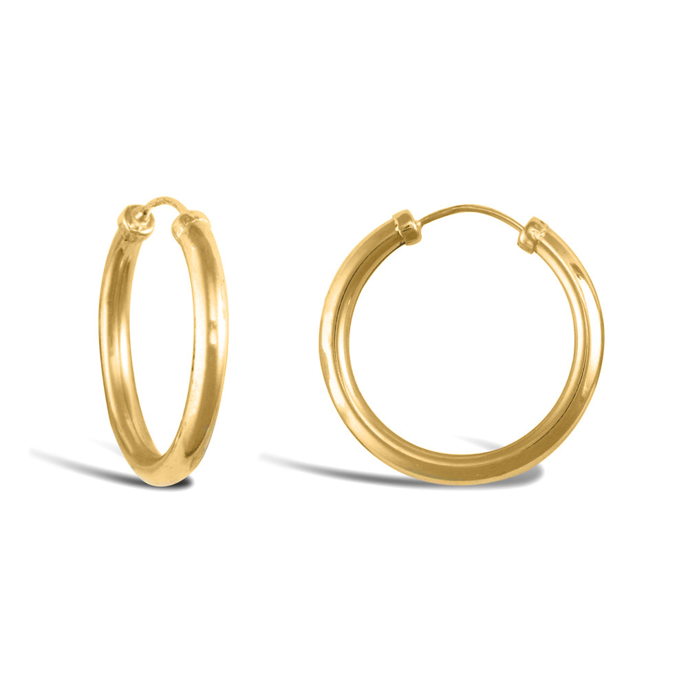 Ladies 9ct Gold  Capped Sleeper 2.5mm Hoop Earrings 20mm - JER742B