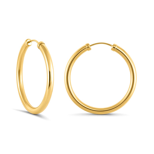 Ladies 9ct Gold  Capped Sleeper 2.5mm Hoop Earrings 25mm - JER742C