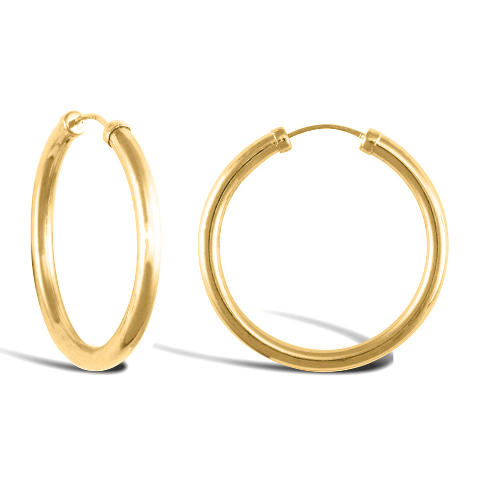 Ladies 9ct Gold  Collar Capped Sleeper 2.5mm Hoop Earrings 35mm - JER742D