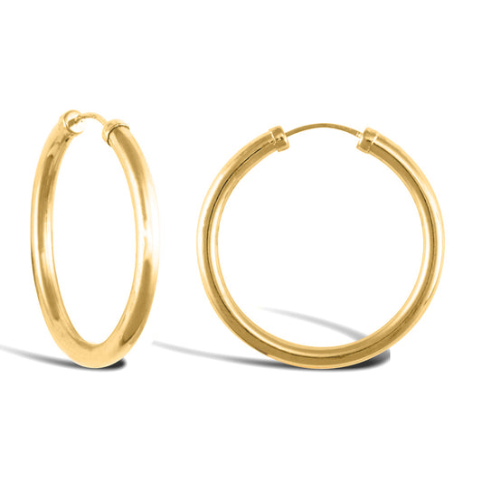 Ladies 9ct Gold  Collar Capped Sleeper 2.5mm Hoop Earrings 40mm - JER742E