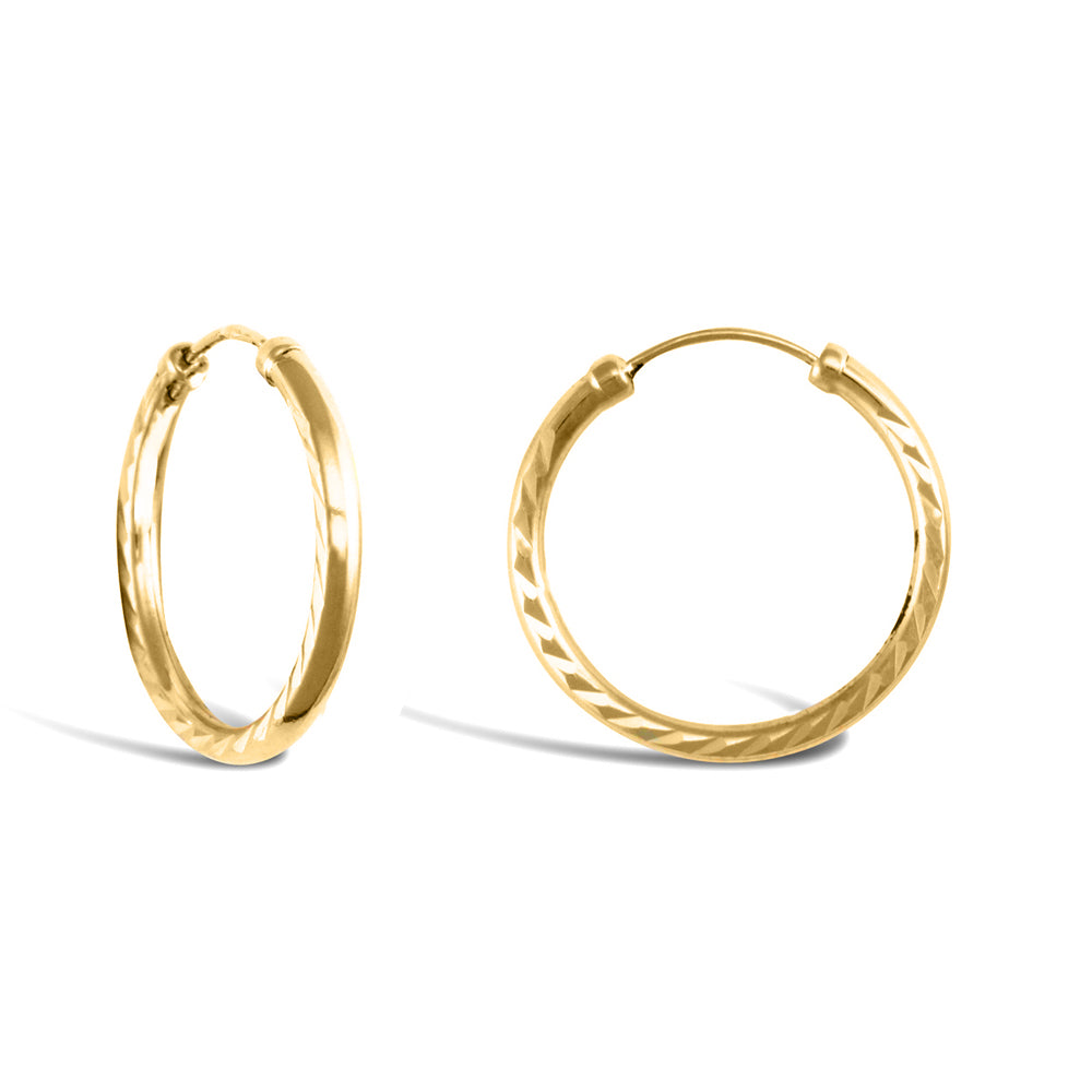 9ct Gold  Diamond Cut Capped Sleeper 1.5mm Hoop Earrings 18mm - JER743B