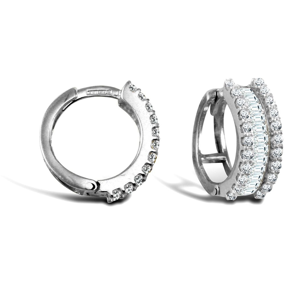 9ct White Gold  CZ Eternity 5.5mm Huggie Hoop Earrings 15mm - JER752