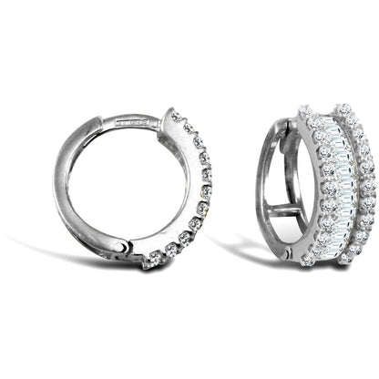 9ct White Gold  CZ Eternity 5.5mm Huggie Hoop Earrings 15mm - JER752