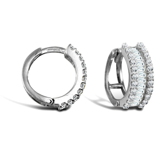 9ct White Gold  CZ Eternity 5.5mm Huggie Hoop Earrings 15mm - JER752