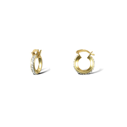 9ct Gold  Crystal Eternity 3mm Hoop Earrings 13mm - JER753A