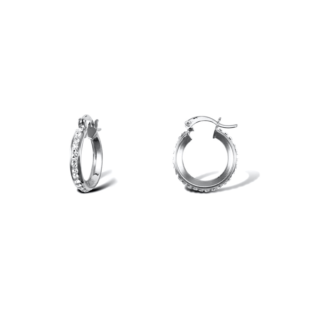 9ct White Gold  Crystal Eternity 3mm Hoop Earrings 16mm - JER754B