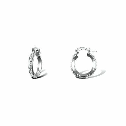 9ct White Gold  Crystal Eternity 3mm Hoop Earrings 16mm - JER754B