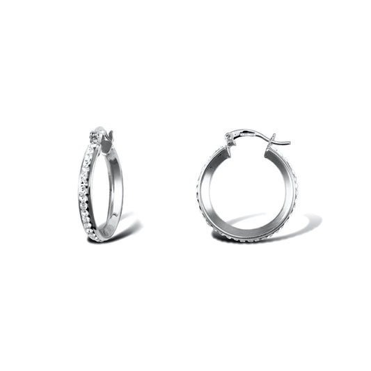 9ct White Gold  Crystal Eternity 3mm Hoop Earrings 21mm - JER754C