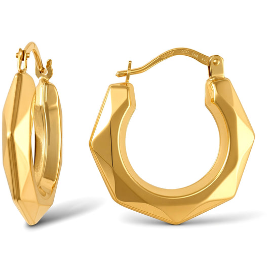 Ladies 9ct Gold  Faceted Donut Creole Earrings - JER759B