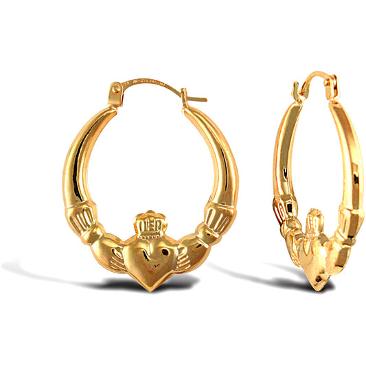 Ladies 9ct Gold  Claddagh (Chladaigh) Creole Earrings - JER761