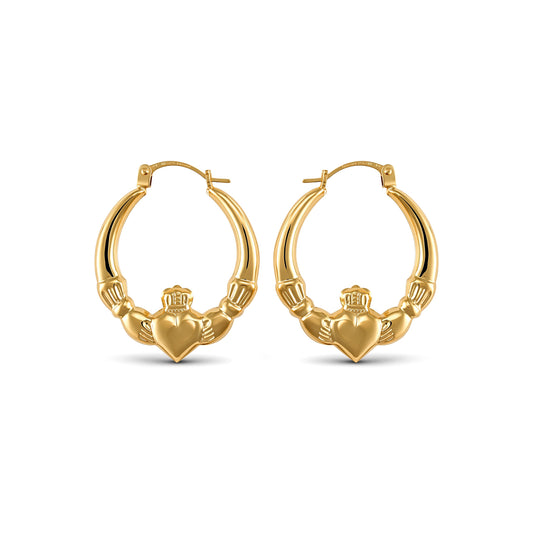 Ladies 9ct Gold  Claddagh (Chladaigh) Creole Earrings - JER761