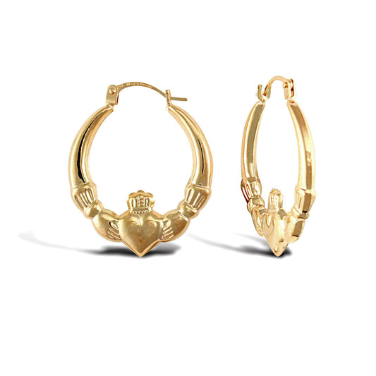 Ladies 9ct Gold  Claddagh (Chladaigh) Creole Earrings - JER761