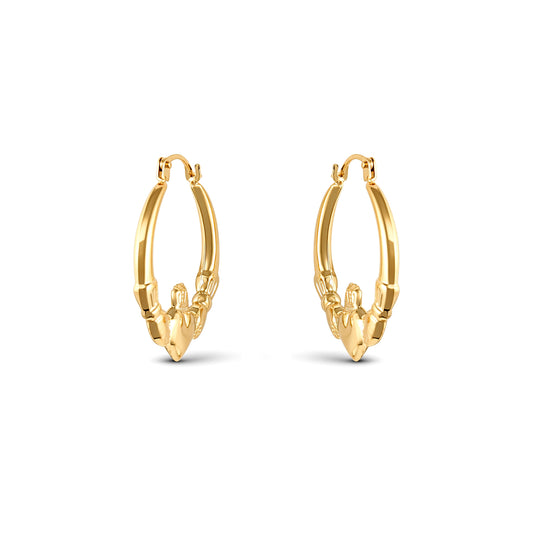 Ladies 9ct Gold  Claddagh (Chladaigh) Creole Earrings - JER761