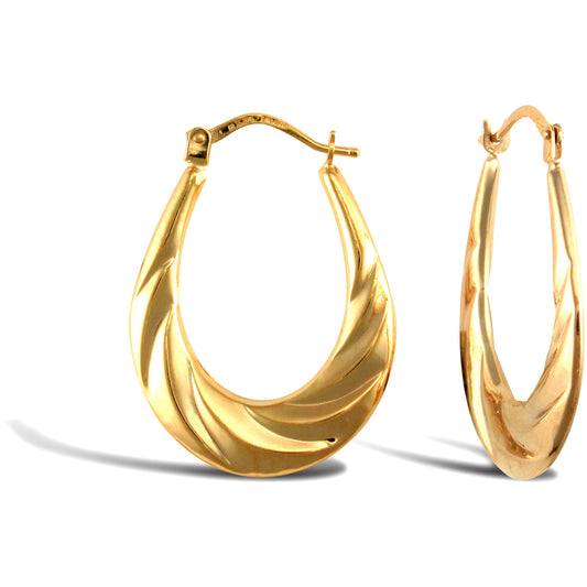 Ladies 9ct Gold  Tear Drop Twisted Croissant Creole Earrings - JER762