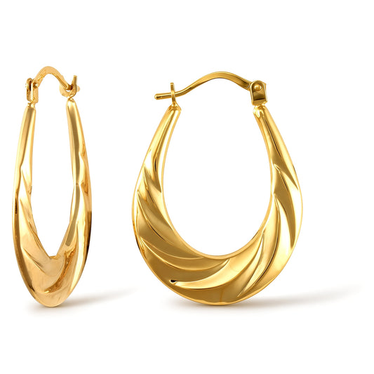 Ladies 9ct Gold  Tear Drop Twisted Croissant Creole Earrings - JER762