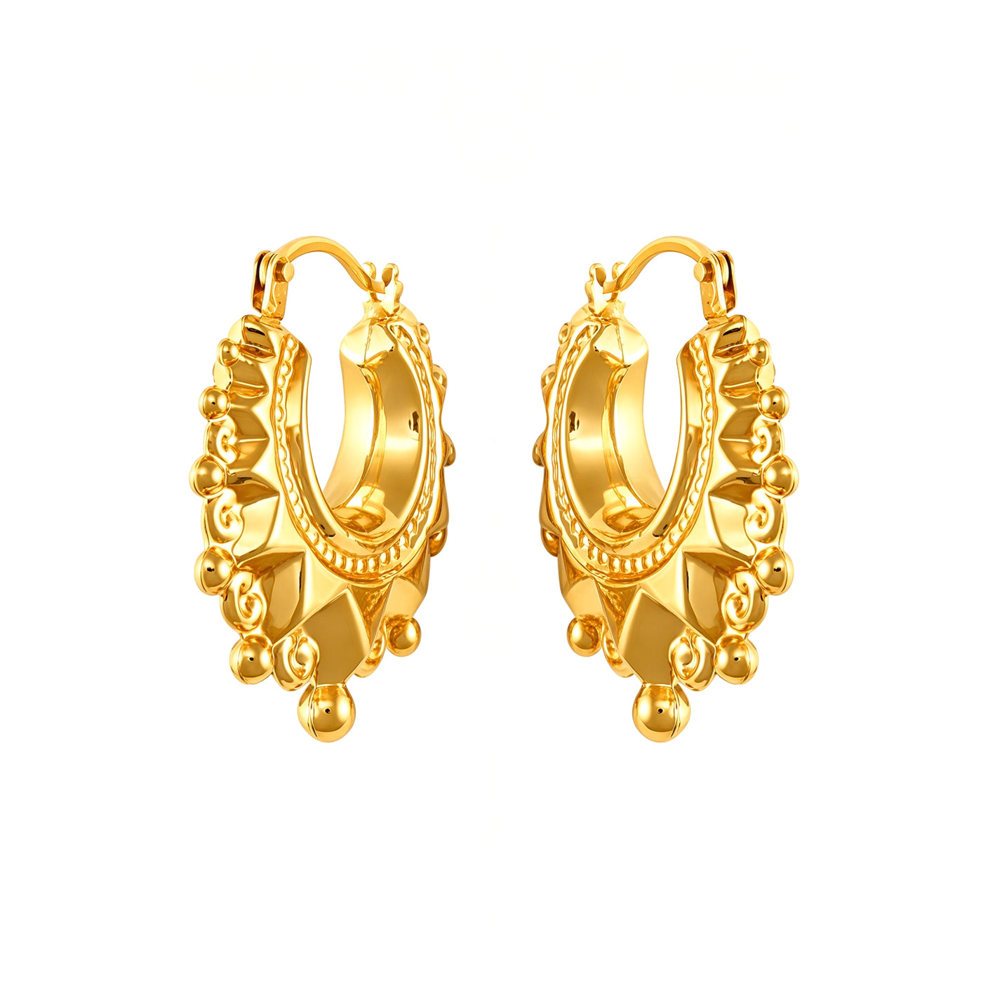 Ladies 9ct Gold  Victorian Spike Hoop Creole Earrings - JER764