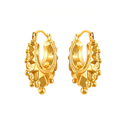 Ladies 9ct Gold  Victorian Spike Hoop Creole Earrings - JER764