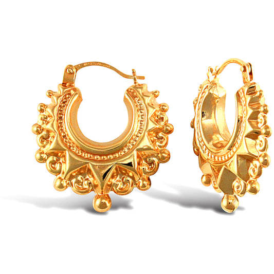 Ladies 9ct Gold  Victorian Spike Hoop Creole Earrings - JER764
