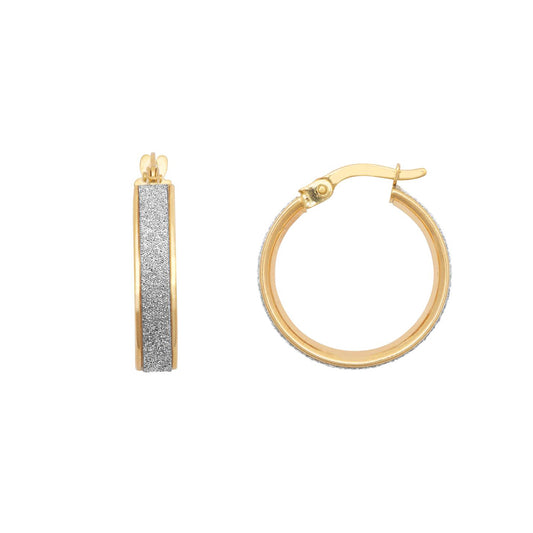 Ladies 9ct Gold  MoonDust Stardust 4mm Hoop Earrings 18mm - JER770B