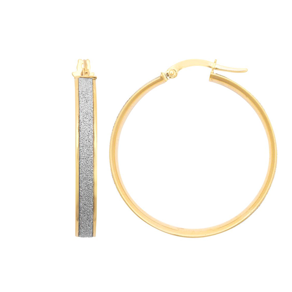 Ladies 9ct Gold  MoonDust Stardust 4mm Hoop Earrings 32mm - JER770D