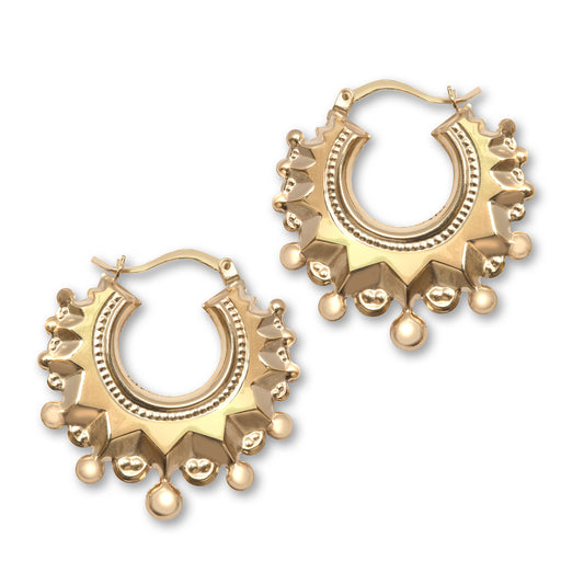9ct Gold  Round Chandelier Spikey Creole Earrings 28mm - JER776