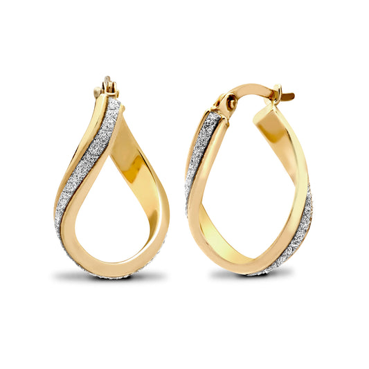 Ladies 9ct Gold  Wavy Twist Moondust Drop Earrings - JER777