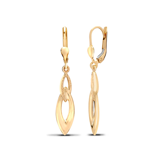 Ladies 9ct Gold  Lens Shaped Cocoon Pod Drop Earrings - JER778